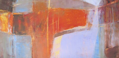 'Abstraction - Pumpkin/Lavender'  oil/cold wax on board  12" x 24" x 1 5/8"